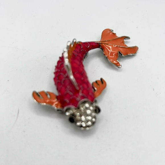 Pink & Orange Enamel Koi Fish Brooch with Rhinestonnes - Picture 4 of 11